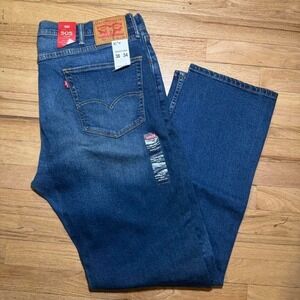 Levis 505 Regular Fit Straight Leg Jeans Blue Denim Stretch 38x34 NWT